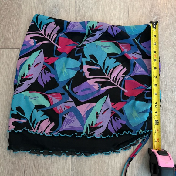 Wild Fable Womens Mesh Side Ruched Mini Skirt Large Black Tropical Leaf Print - Picture 15 of 16